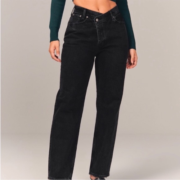 Abercrombie & Fitch Black Curve Love The Dad High Rise Crossover Button Sz24/00R - Picture 3 of 7